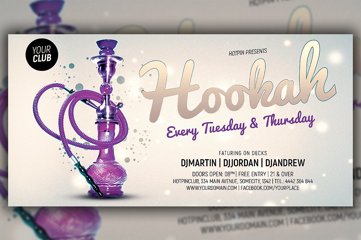 夜总会水烟宣传传单设计模板 Hookah Flyer Template