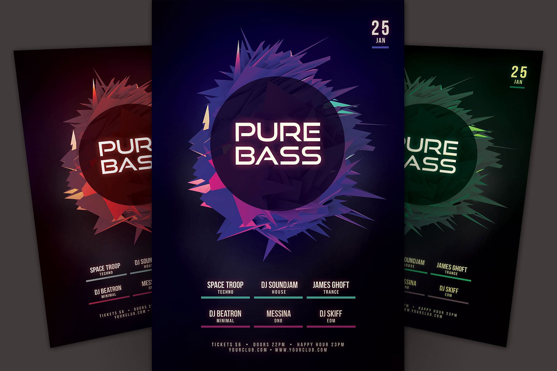 抽象音乐夜总会活动宣传海报设计模板 Pure Bass Flyer Template