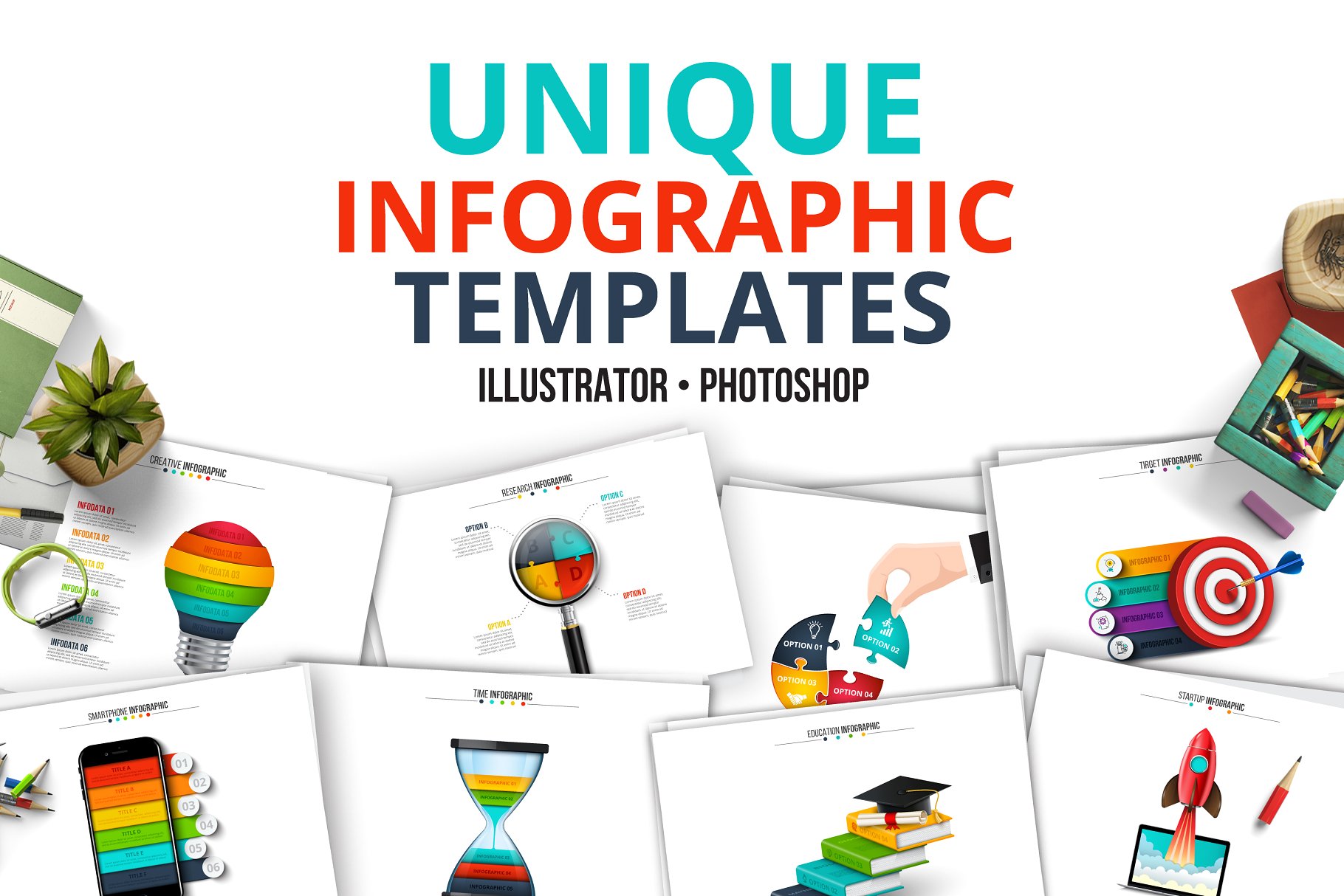 创业/教育/商业和抽象信息图表模板 Unique infographic templates