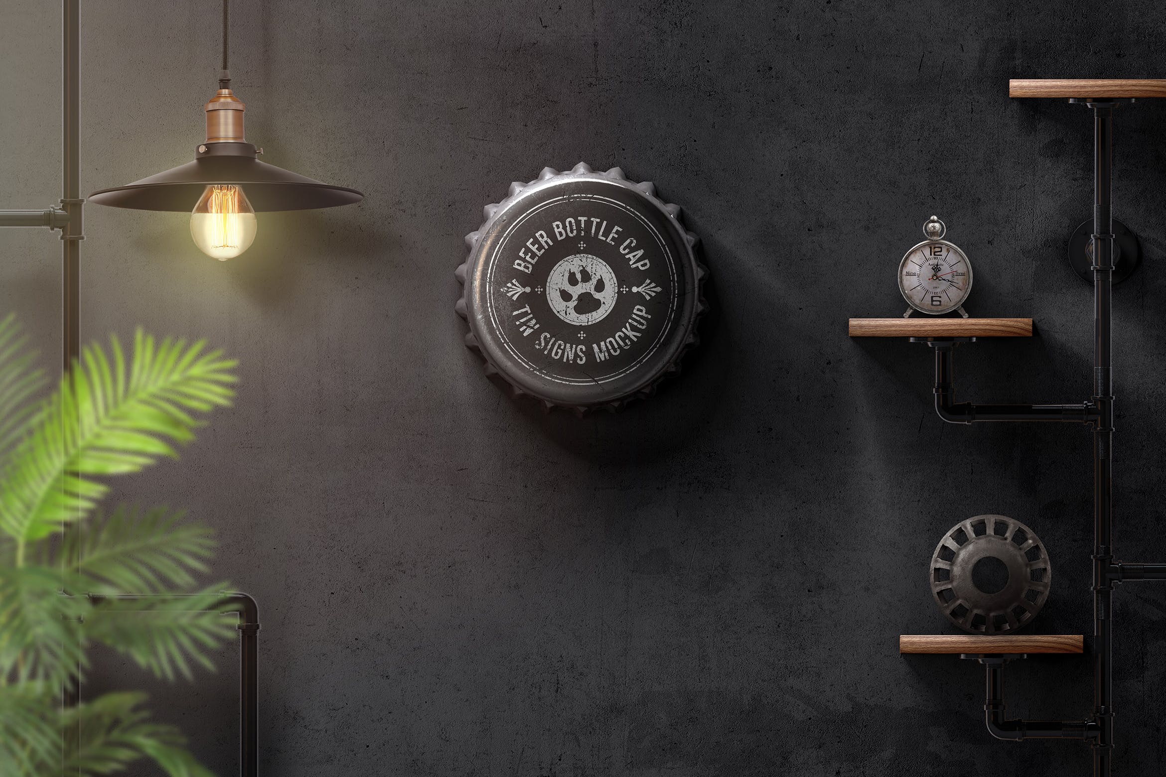 瓶盖金属锡标Logo设计效果图样机模板 Bottle Cap Metal Tin Signs  Mockup