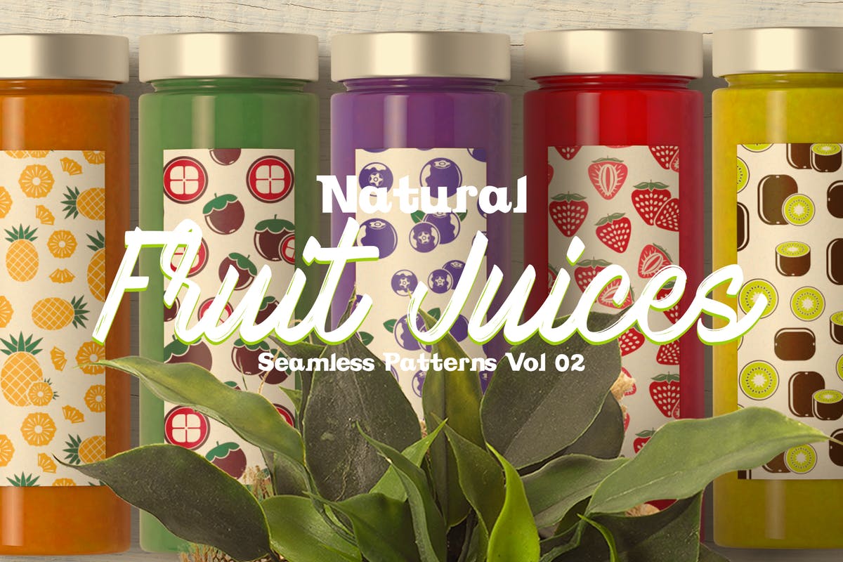 天然果汁图案包装设计无缝纹理v2 Natural Fruit Juices Seamless Patterns Vol2