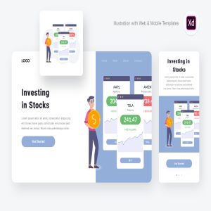 股票投资金融市场主题矢量插图[XD&SVG] Investing in stocks illustration (Adobe XD, SVG)