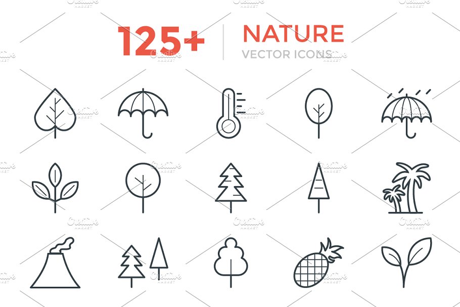 125+自然主题矢量图标 125+ Nature Vector Icons