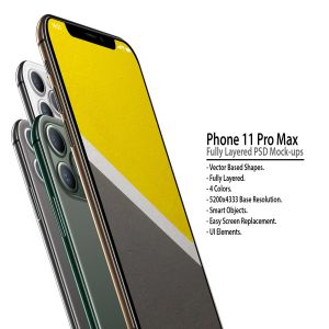 iPhone 11 Pro手机悬浮正/背面视图样机模板 iPhone 11 Pro Layered PSD Mock-ups插图1