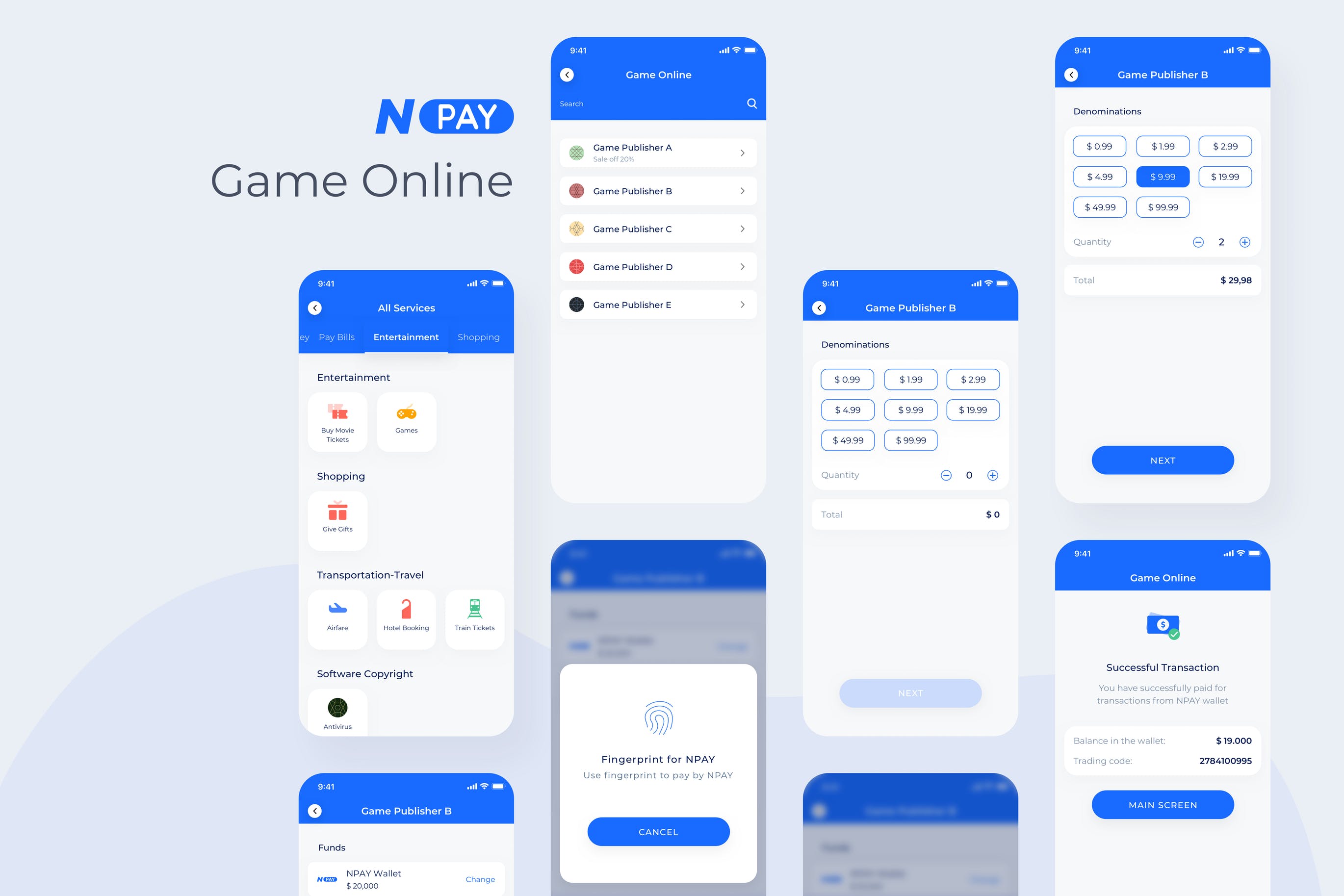 电子钱包APP应用UI设计之游戏订阅界面设计模板 Game Online – Wallet Mobile UI – N