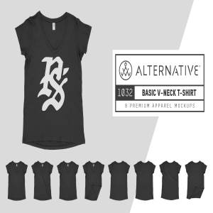 混纺面料V领T恤服装样机 Alternative Apparel 1032 V-Neck Tee