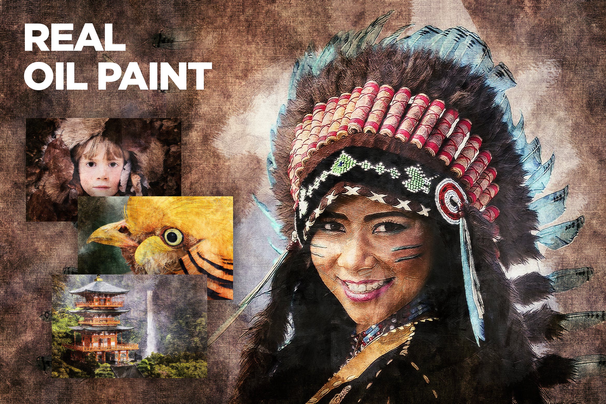 逼真油画效果一键生成PS动作 Real Oil Painting CS3+ Photoshop Action