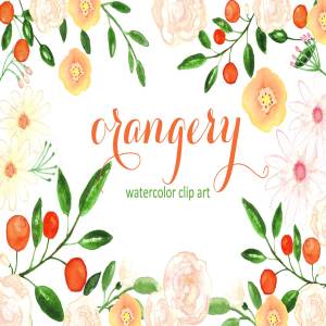 橘园水彩剪贴画素材 Orangery. Watercolor clipart.