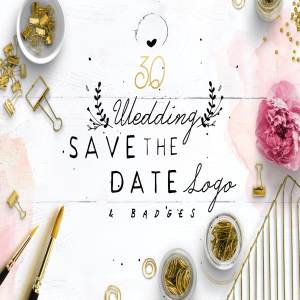30款预留时间花环徽章Logo模板 30 Save the Date Wreath Logo
