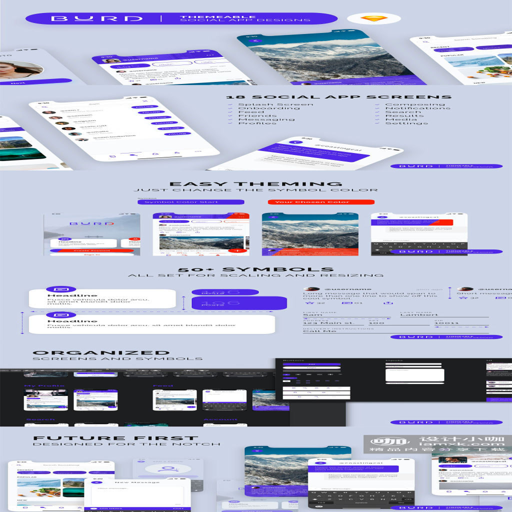 一流设计素材网下午茶：一套新鲜的有创意的社交 APP UI KIT 模板套装下载 [Sketch]