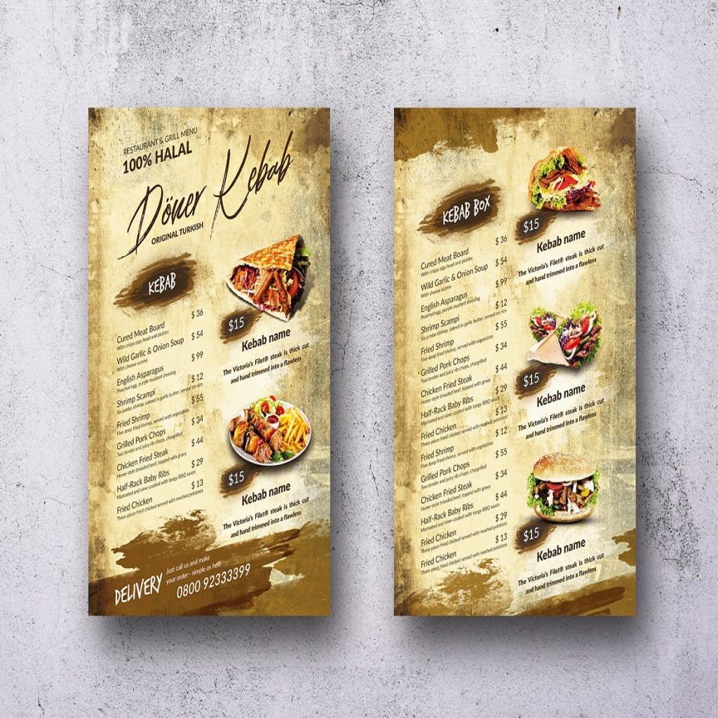 土耳其烤肉菜单设计模板 doner kebab vintage food menu bundle插图