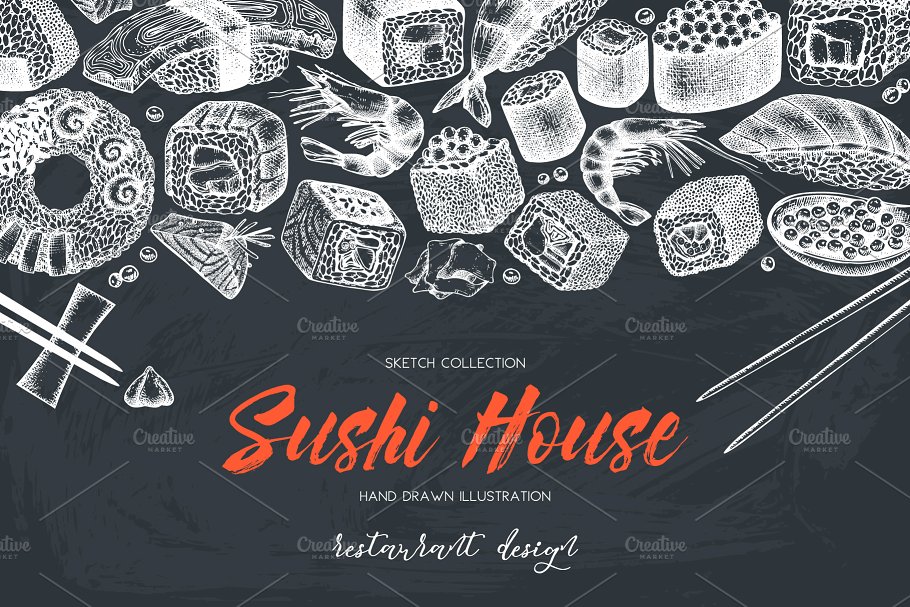 寿司&海鲜矢量插画素材 Vector Sushi & Seafood Set