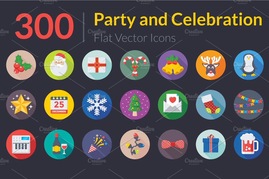 300个活动派对和庆典图标  300 Flat Party and Celebration Icons