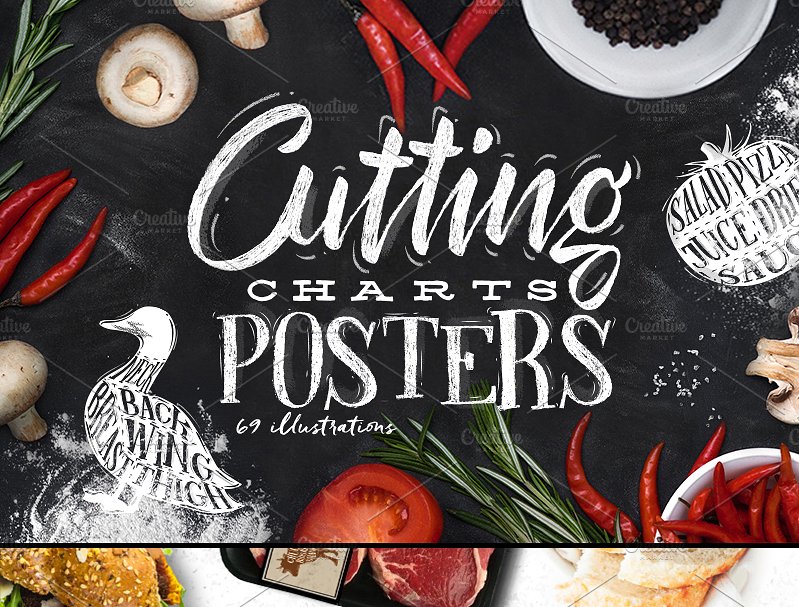 极力推荐：生鲜肉类切割图表海报等设计素材合集 Cutting Charts Posters [3.59GB]