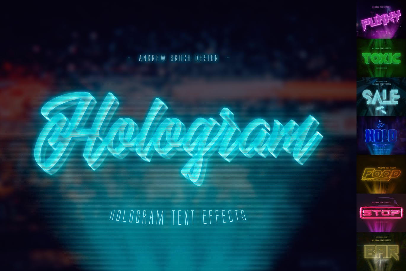 高科技未来科技感全息图效果PS字体样式 Hologram Text Effects