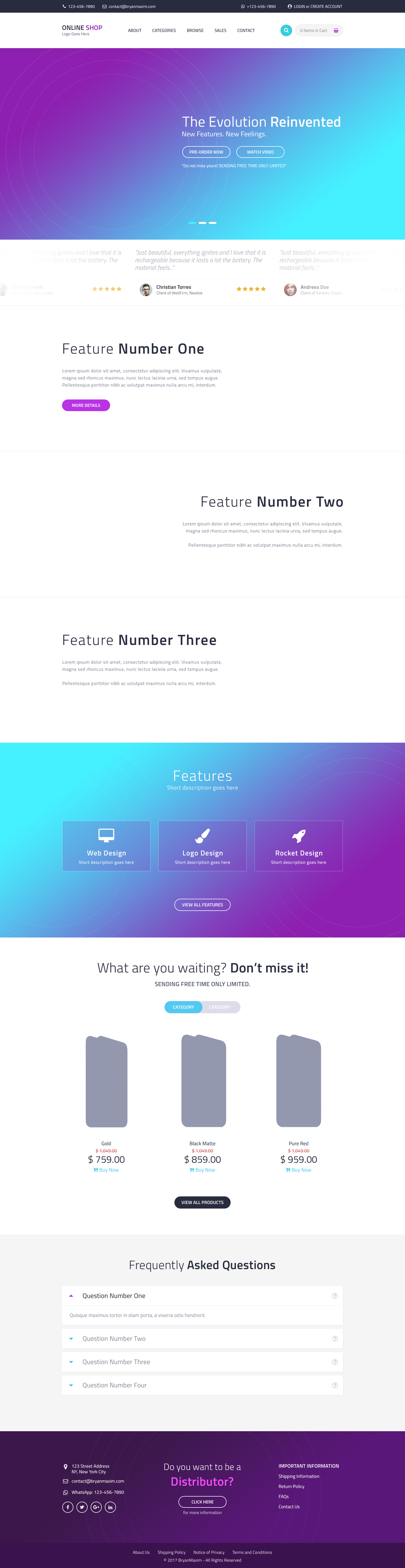 在线商店首页模板 Online Shop Website Template