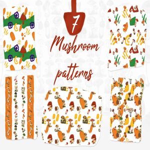 7款蘑菇手绘图案图片纹样背景素材 7 Mushroom Patterns