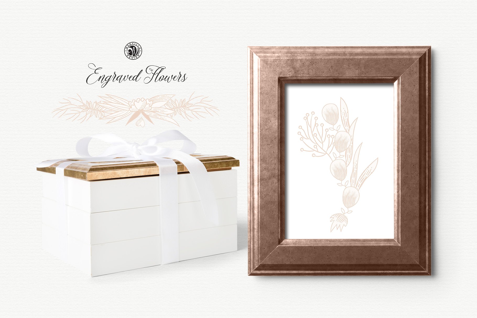 优雅英式手绘花卉插画素材 Engraved Flowers