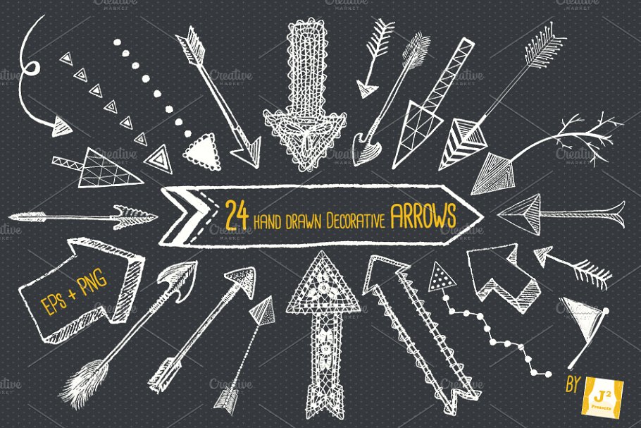 24款黑板箭头矢量剪贴画 24 Vector Chalkboard Arrow Clip Arts