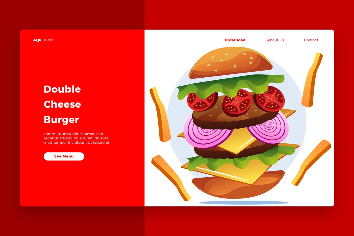 汉堡包概念插画网站Banner&着陆页设计模板 Burger – Banner & Landing Page