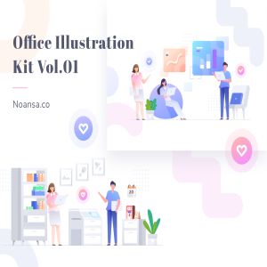 一流设计素材网下午茶：办公室概念插画素材下载[Sketch,fig,XD,Ai]