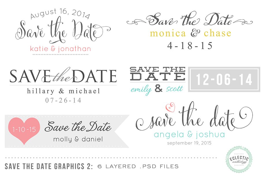 预留时间设计图层模板 Save the Date Overlays Layered
