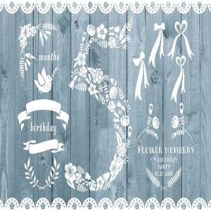 节日派对邀请卡鲜花装饰素材 Floral number five, card invite