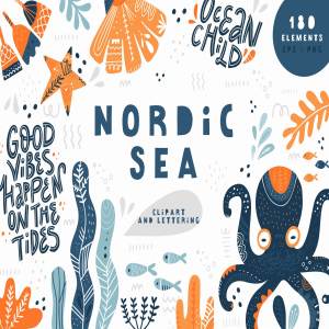 北欧民间艺术海洋主题剪贴画 Nordic Sea Folk Collection