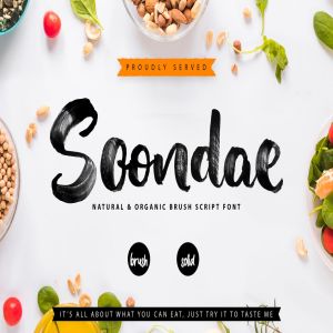 饮食主题设计适用英文毛笔字体下载 Soondae | Natural & Organic Brush Font