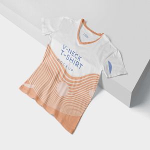 多视角V领T恤印花设计展示样机模板 5 Trendy V-Neck T-Shirt Mockups