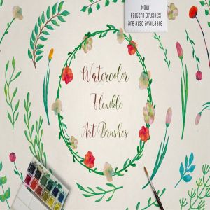 水彩花卉绘画图案＆AI画笔笔刷 Illustrator Floral Art & Pattern Brushes