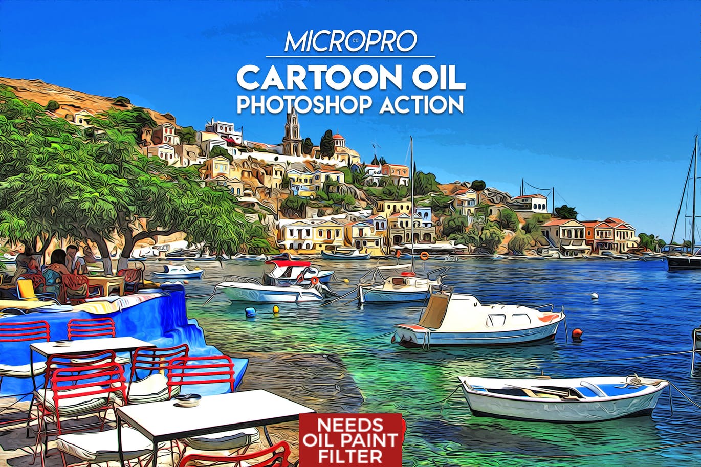 PS油画效果及卡通油画一键生成PS动作 MicroPro Cartoon Oil Photoshop Action