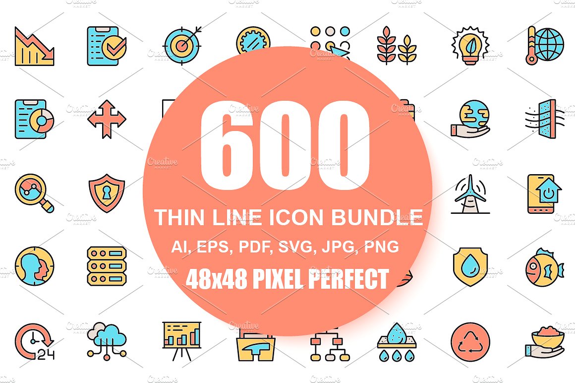 多用途现代直线扁平化图标 Flat Line Icons Pixel Perfect