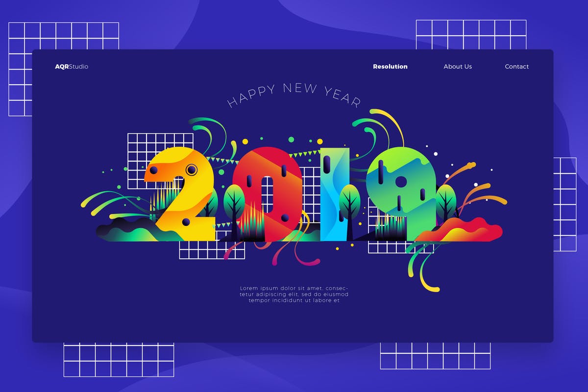 2019新年主题网站Banner&着陆页设计模板 2019 – Banner & Landing Page