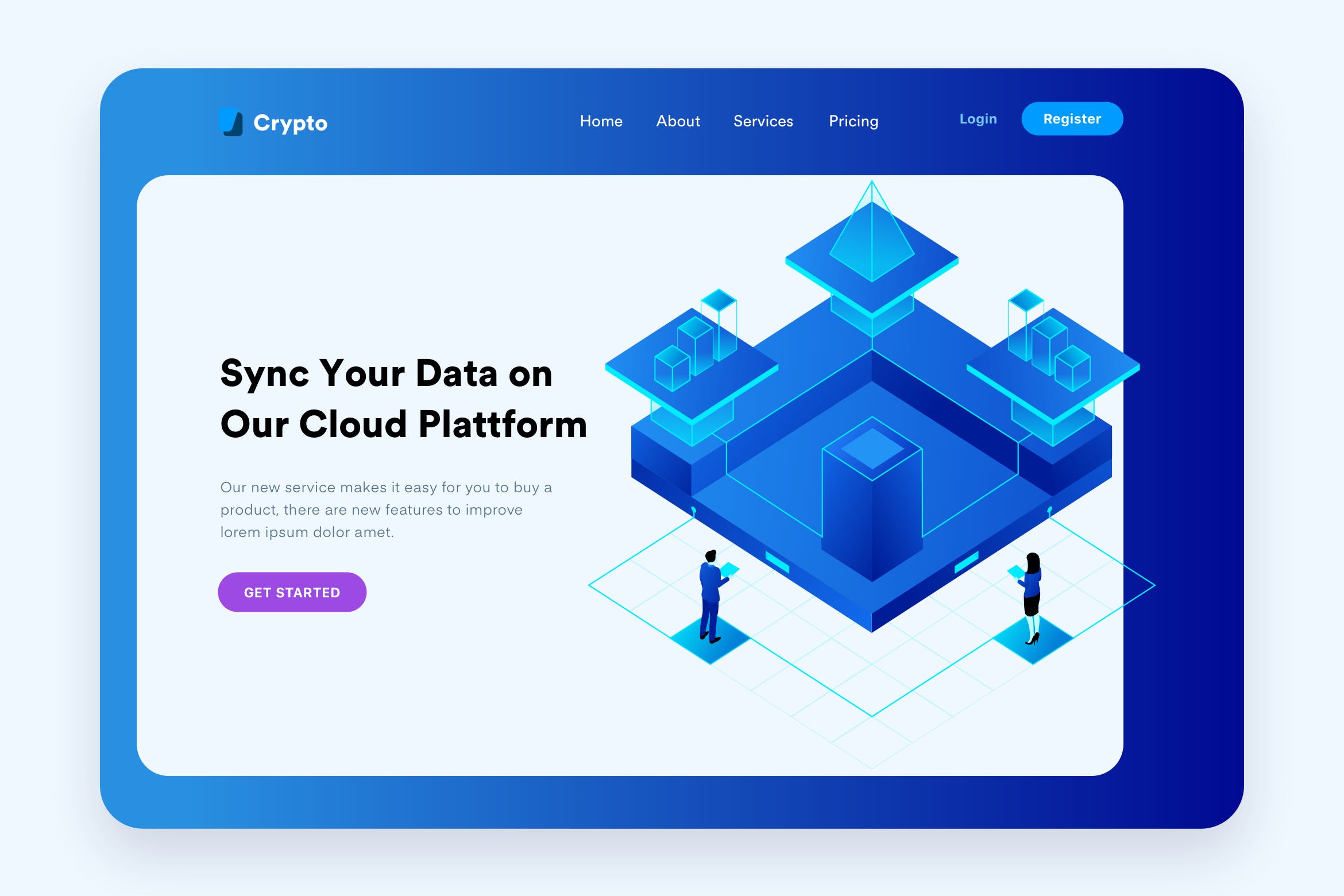 云同步概念主题网站设计矢量插画 Cloud Sync Desktop Header Illustration