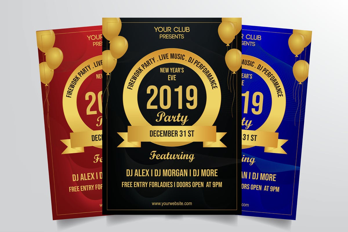 新年跨年晚会主题活动海报设计模板v2 New Years Eve Flyer Template Vol. 2