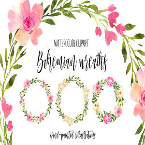 免费水彩花卉花环 Free Watercolor Bohemian Wreaths