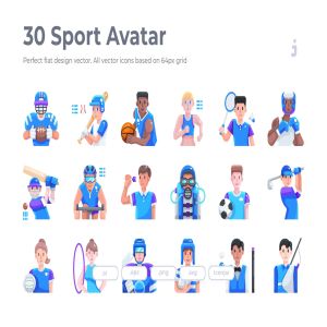 30枚运动员人物扁平化设计矢量图标 30 Sport Avatar Icons – Flat