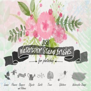 水彩花卉PS印章画笔笔刷 Floral Watercolor PS Stamp Brushes