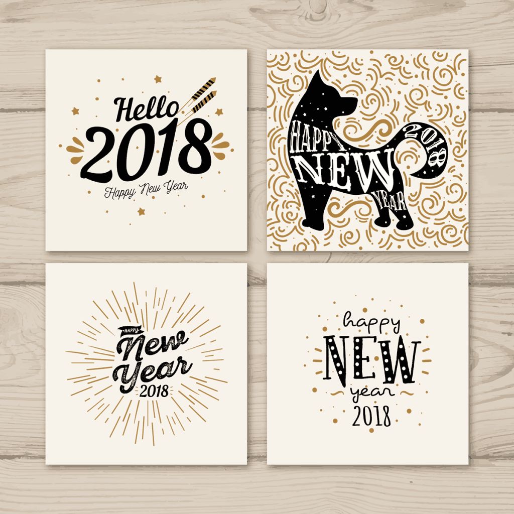 手绘18新年贺卡矢量素材hand Drawn Greeting Cards Free Vector 一流设计网