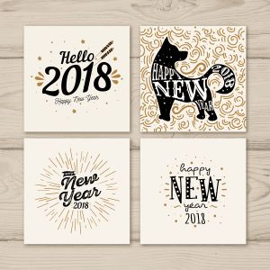 手绘2018新年贺卡矢量素材 Hand drawn greeting cards Free Vector