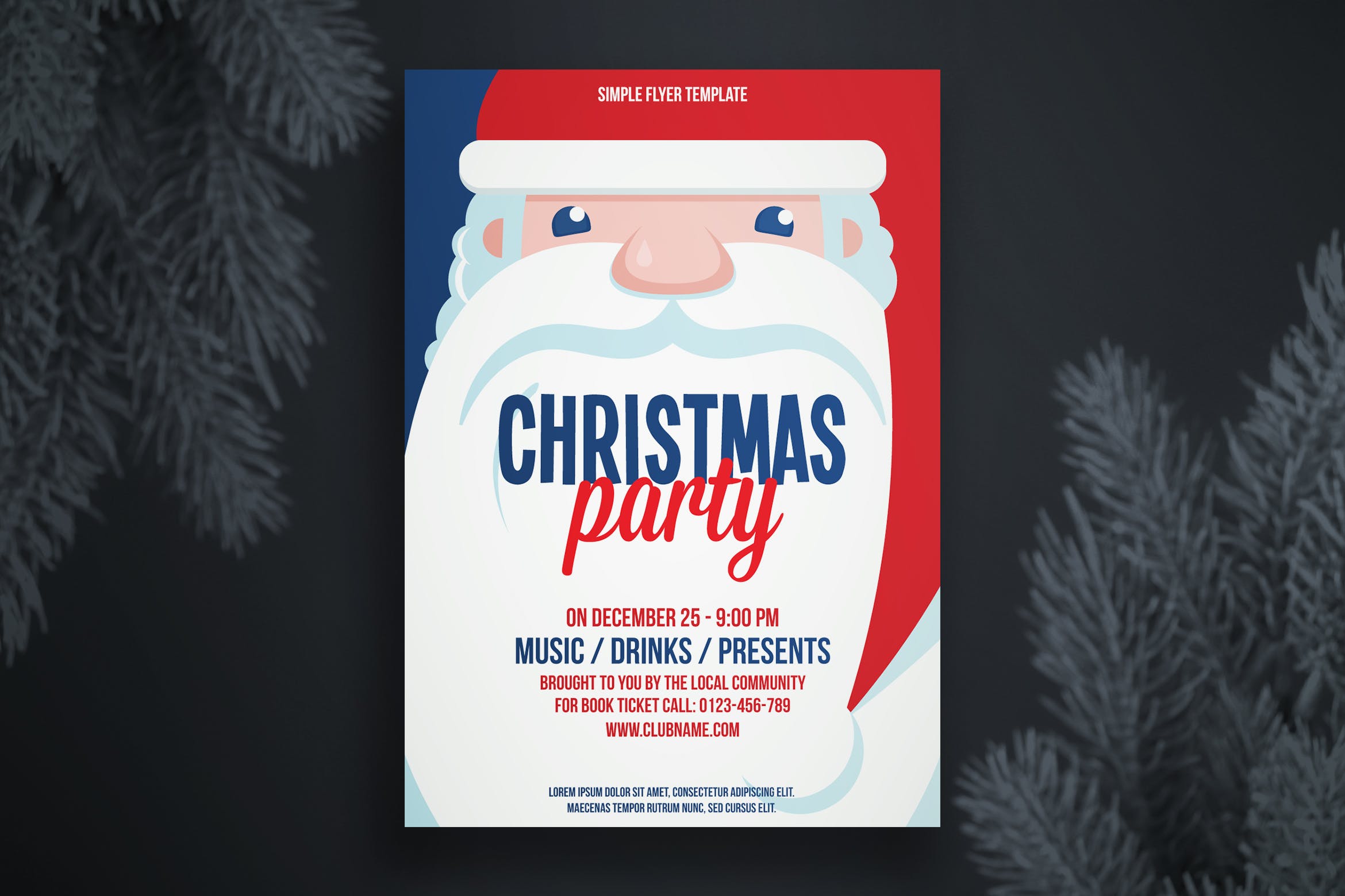 圣诞老人卡通手绘背景圣诞节海报传单模板 Christmas flyer template