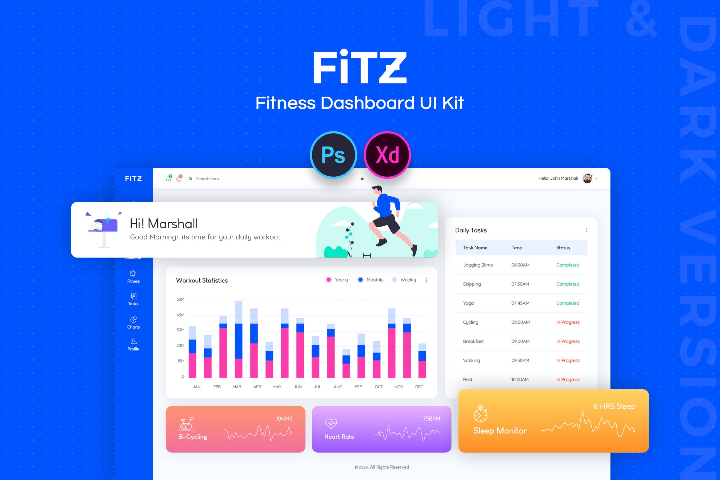 健身网站后台管理界面UI设计套件 Fitz : Fitness Dashboard UI Kit