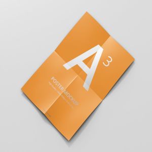 高分辨率带折痕海报样机模板 Poster Mock-Up