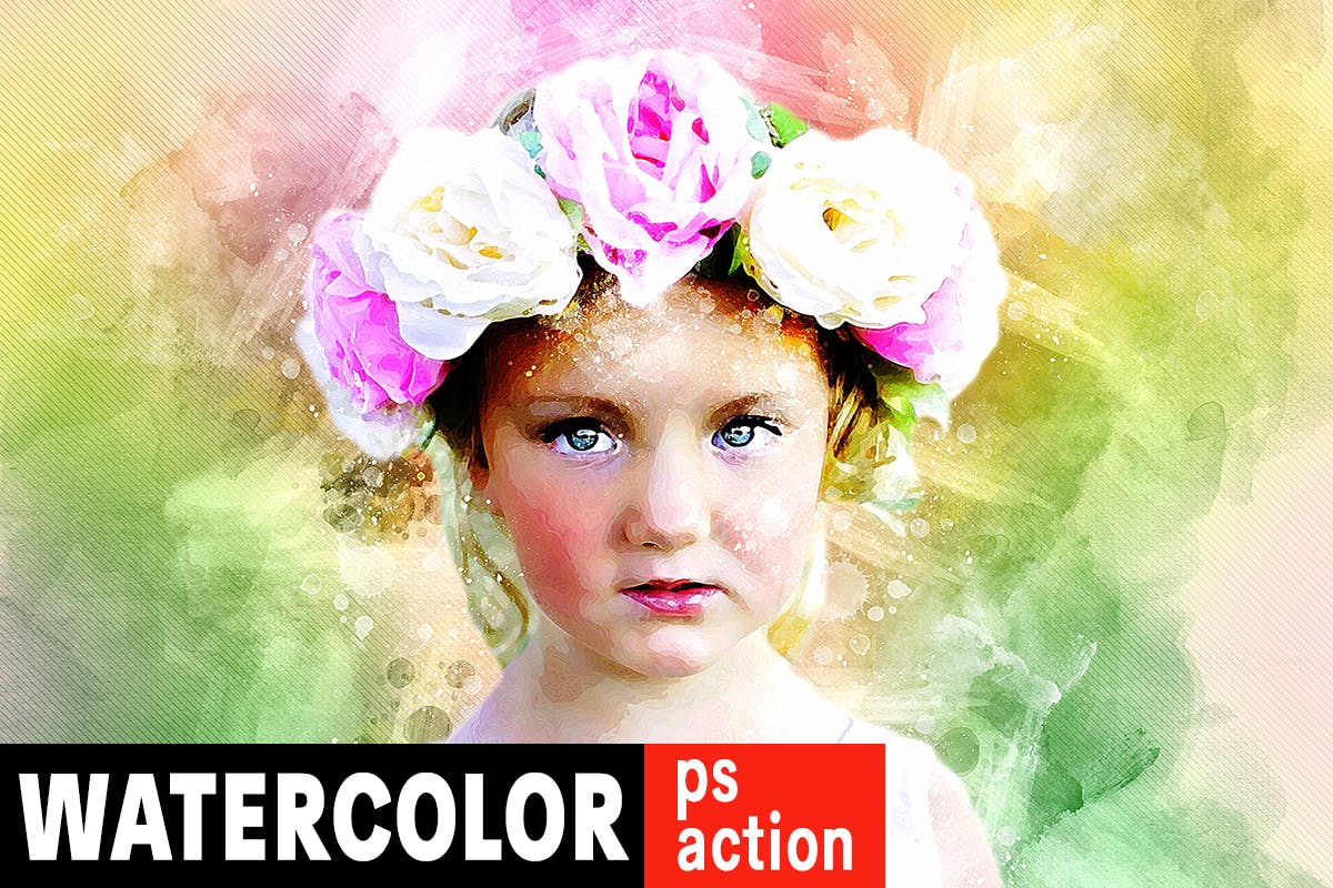 多彩水彩绘画艺术效果PS照片处理动作 Watercolor Artist Photoshop Action