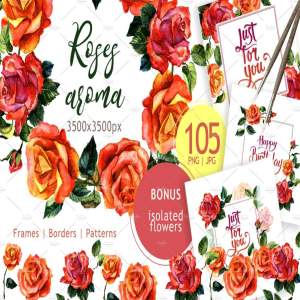 一组水彩手绘玫瑰花背景素材下载[png,jpg]