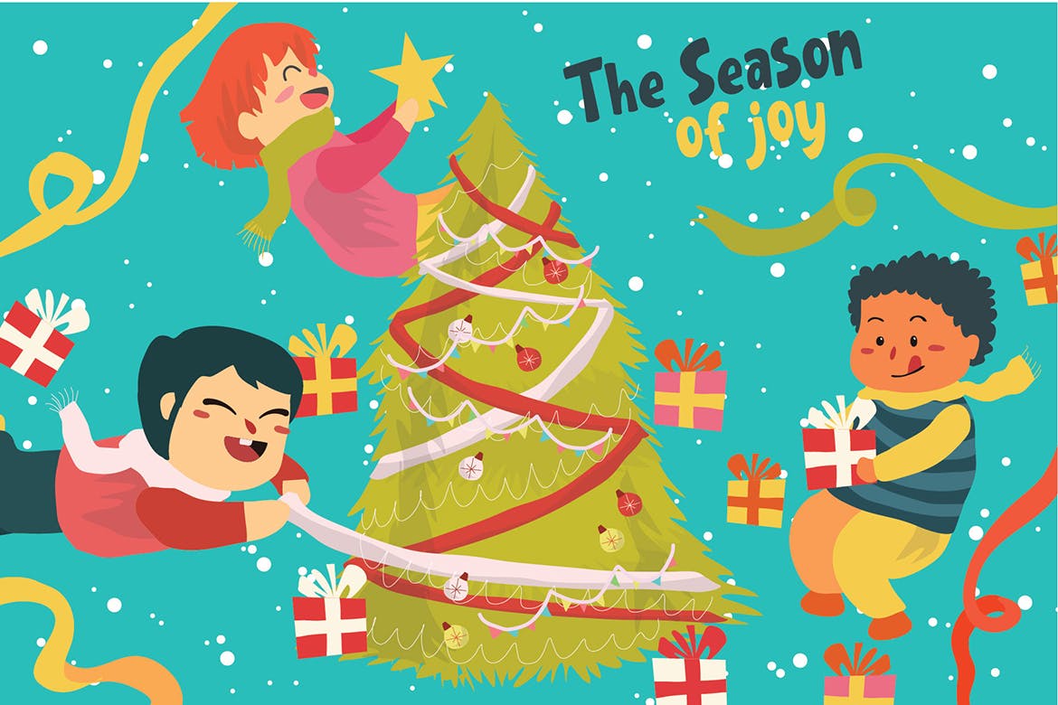 圣诞节主题儿童礼物矢量插画素材 Building Christmas – Vector Illustration