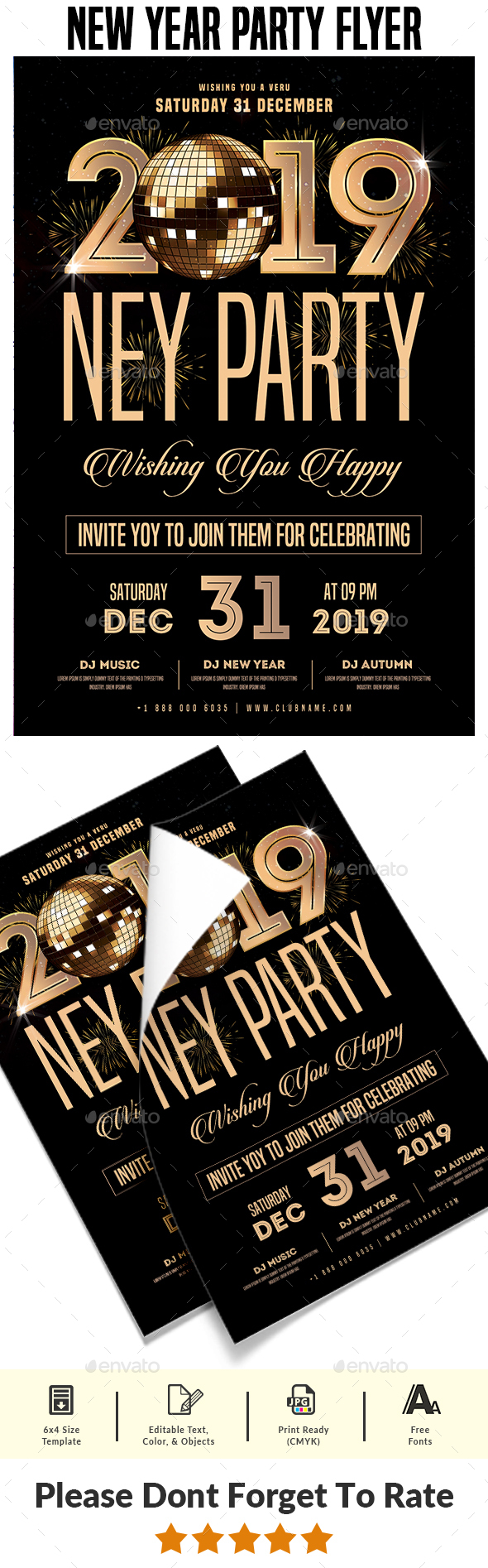 创意极简的2019新年派对海报模板 New Year Party Flyer [psd]