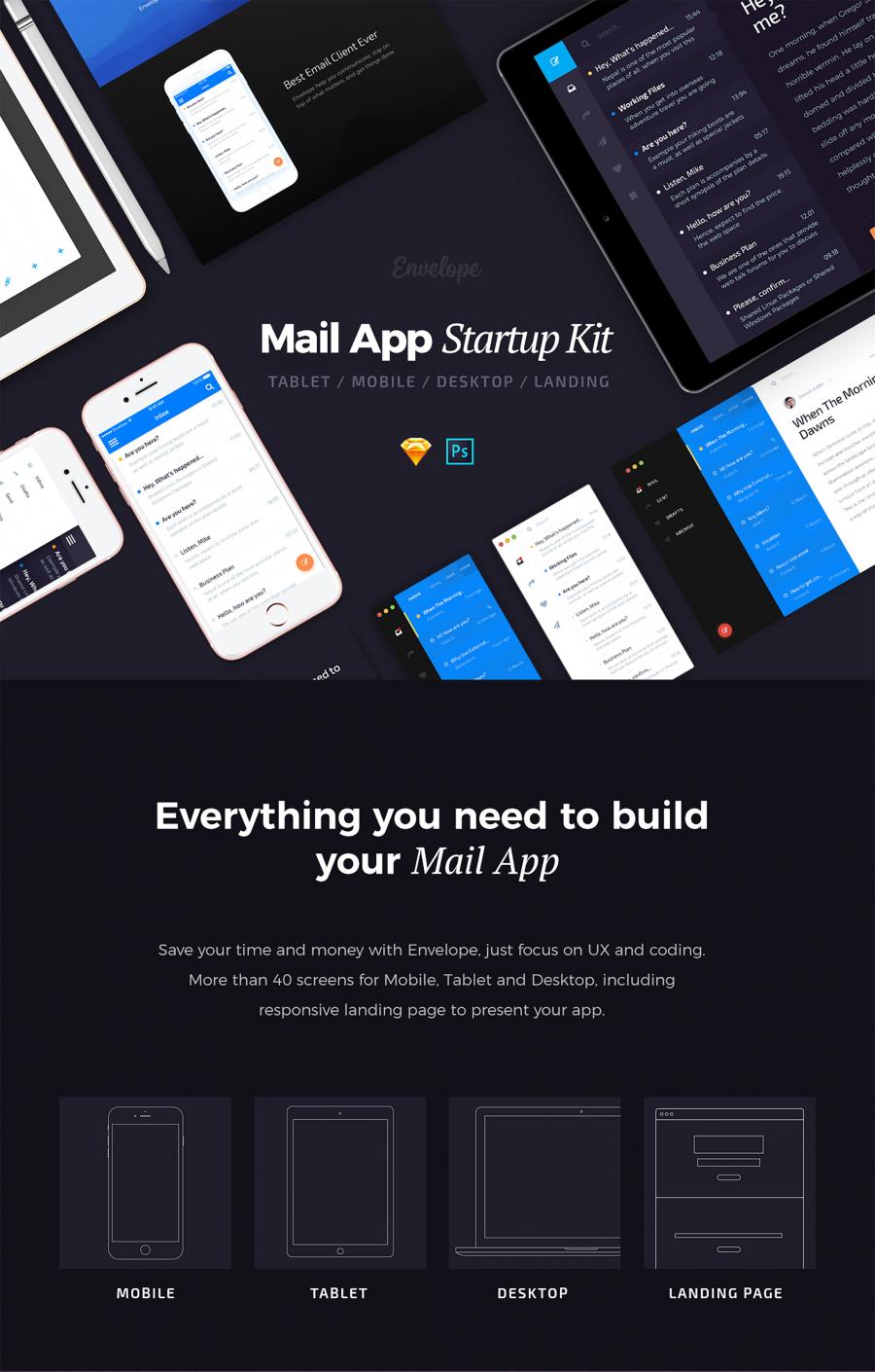 一套支持多种设备分辨率的邮件UI KITS下载[PSD,Sketch]