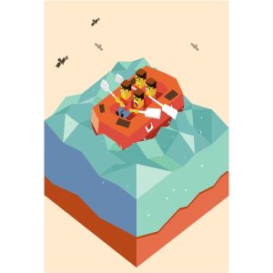 漂流探险运动2.5D矢量插画 Rafting sport